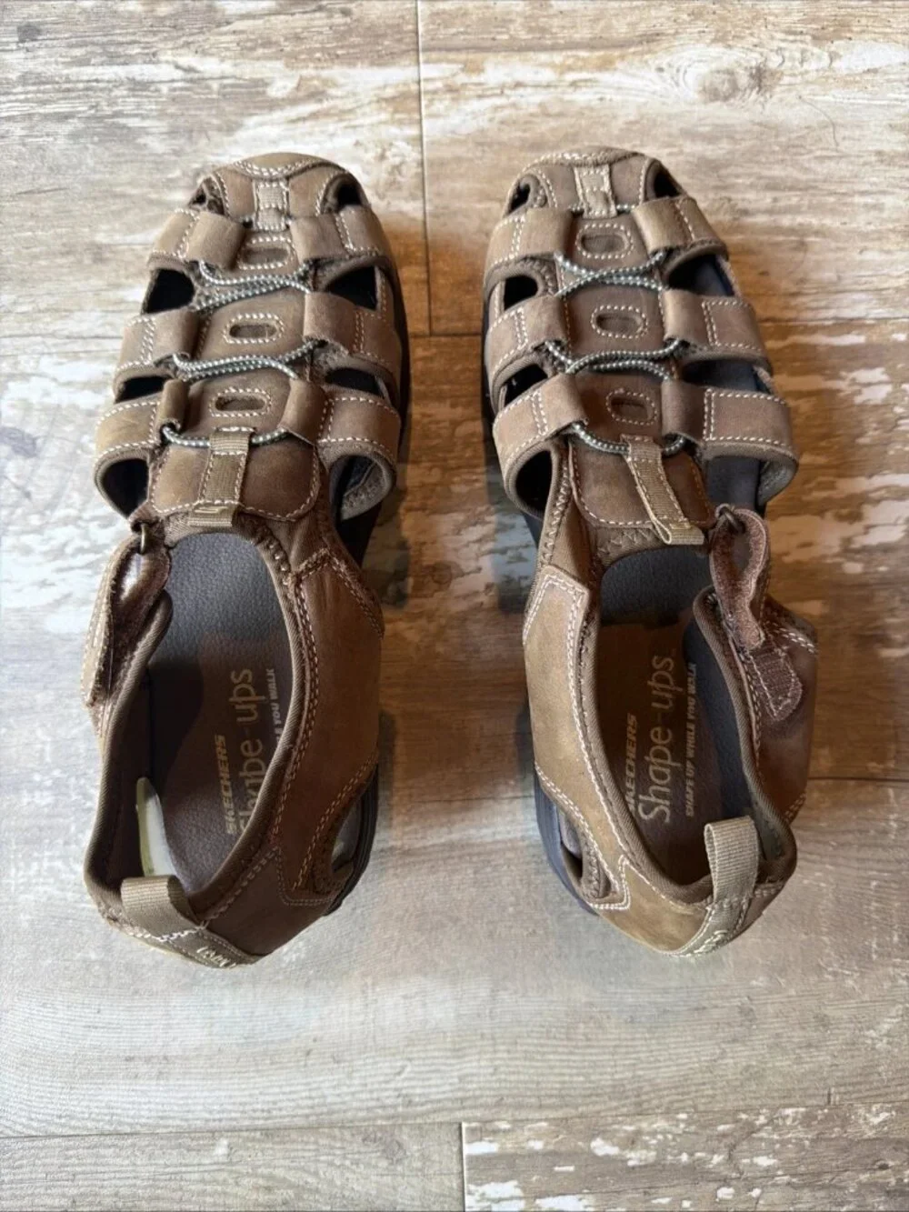 SKETCHERS Strappy Fisherman Sandals Shape Ups Brown Leather Women’s 9.5
